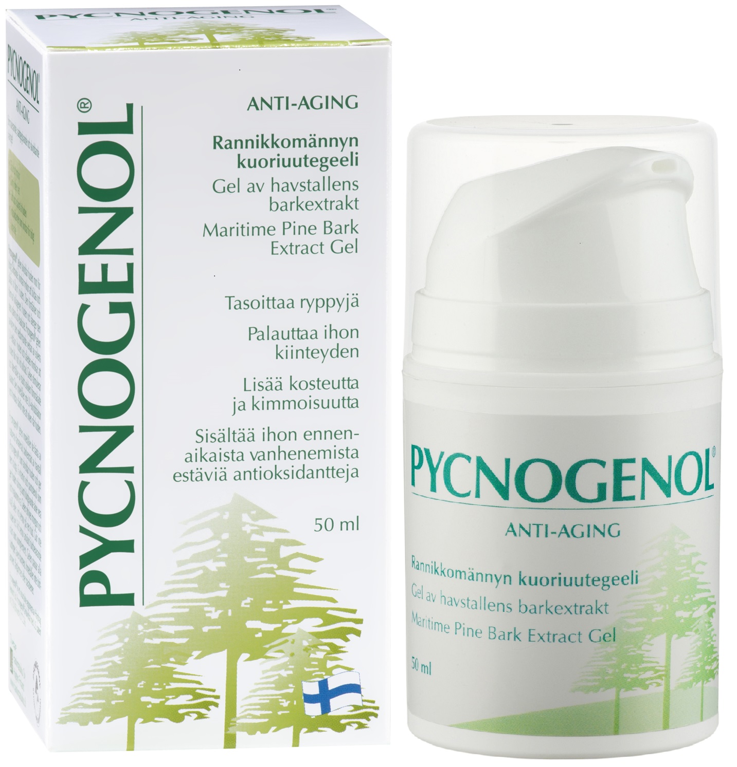 Pycnogenol Antiaging geeli kotelo ja purkki 042017 6428300015403